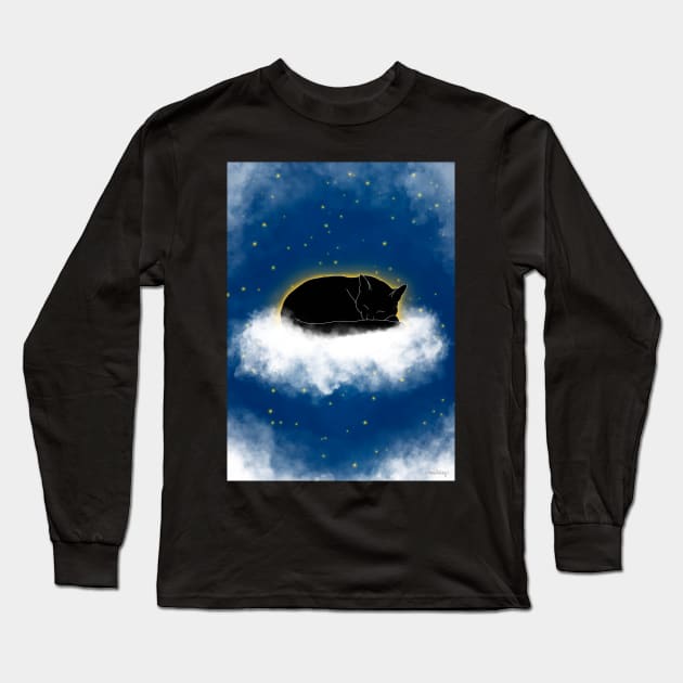 Stars In Heaven Black Cat Long Sleeve T-Shirt by Msstorey